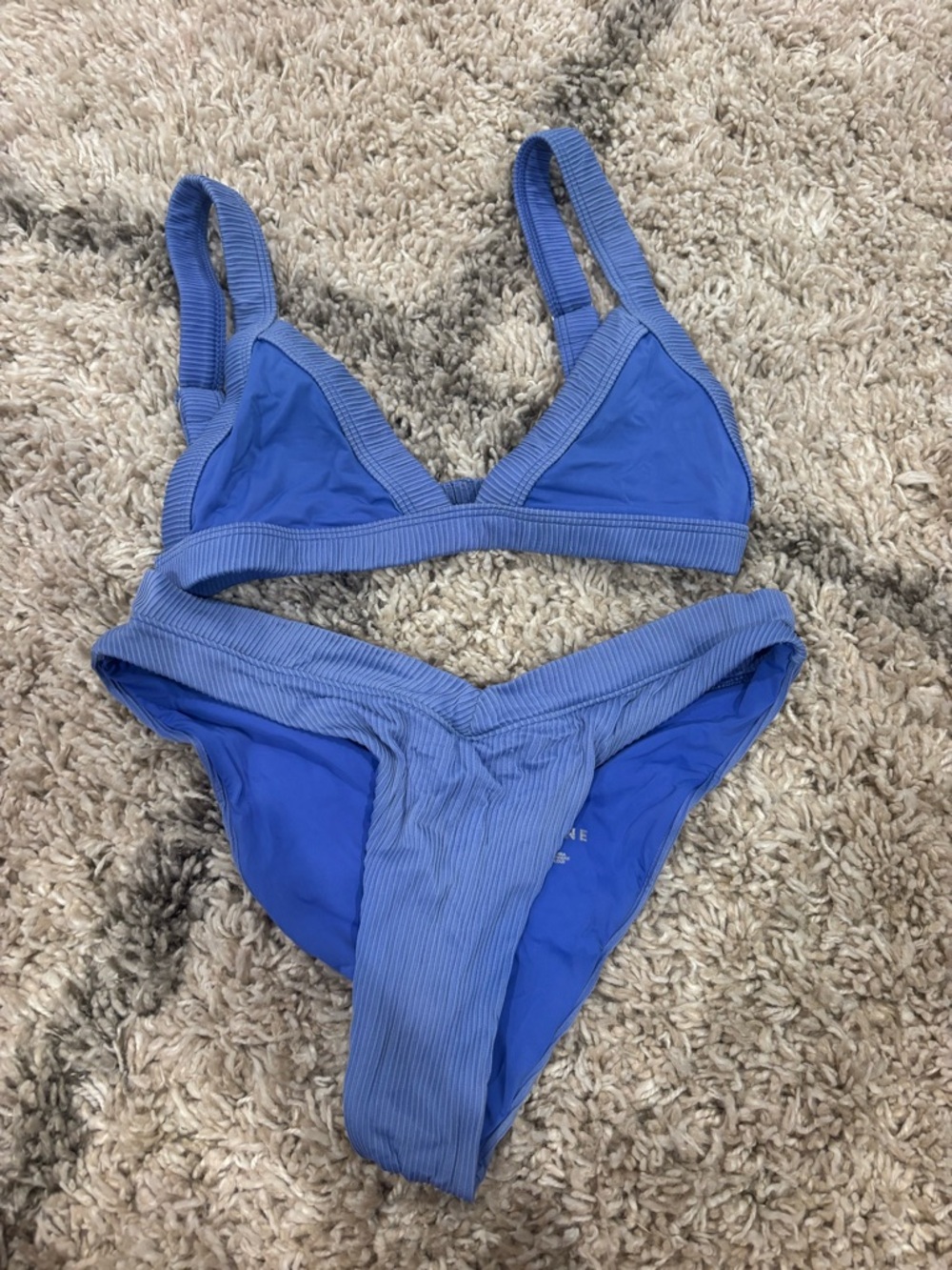 Blue Ribbed Triangle Bikini Set - Women Swim Bikini